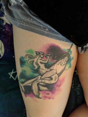 Mermaid ridding a flying narwal in space !! By Joanna Nguyen 