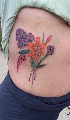 Floral rib piece with handwriting stems 