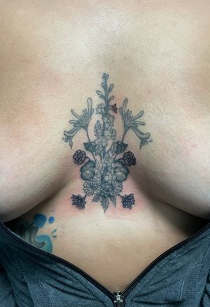 Floral sternum for her family (mostly healed besides small add ons) 