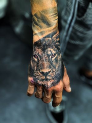 Lion on the hand