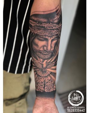 Jesus Chirst -Tattoo with the image of Christ is a sign of strong faith and a desire to help people. People wearing a tattoo want to say this ,that all are ready for the sake of the people close to them we were happy . Thanks for the trust 🙏 Book ur appointment:9620339442 #jesus #jesuschrist #jesusquotes #jesustattoo #christtattoo #blackngreytattoo #tattoo #tattooideas #tattoos #tattoosleeve #tattoodesign #handtattoo #holyspirit #tattooartist #tattooart #tattoogirl #tattooworkers #tattoolove #tattooshop #tattooinspiration #tattoolovers #tattoosnob #tattoolover #crosstattoo #banglore #jayanagar #jpnagar #inked #inkedup #sleevetattoo — Inkblot tattoo & art studio 
