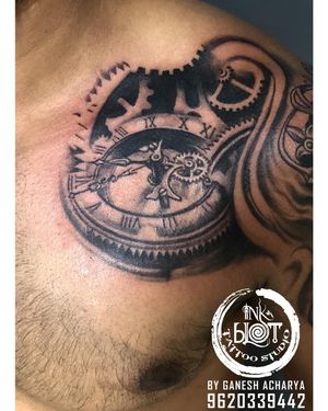 Clock tattoos are incredibly meaningful and represent life and death. It is a way to show the passing of time and the importance of living each moment to the fullest. One our old work done @inkblottattoozBook now :9620339442#tattoo #tattoos #tattooideas #tattoodesign #tattoogirl #tattooartist #tattooart #tattoolife #clocktattoo #chesttattoo #tattooshop #tattoorealistic #tattooworld #tattoolovers #tattooworkers #tattoomagazine #tattoorealistic #tattoodesigns — Inkblot tattoo & art studio
