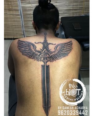 guardian angel with sword tattoos for men