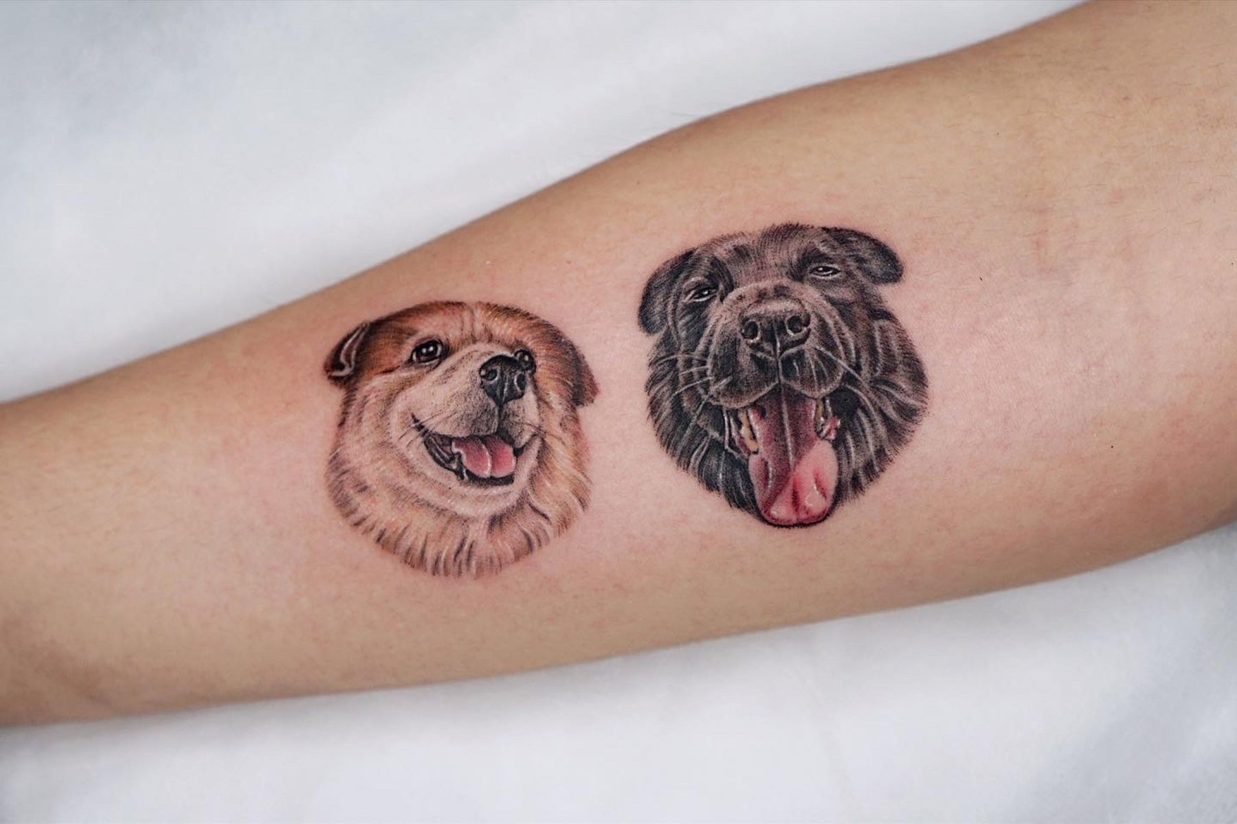 Tattoo uploaded by Greens_tattoo • Doggiessss🦮🐕‍🦺😂 Added the ears for the black dog👂🏿 greens