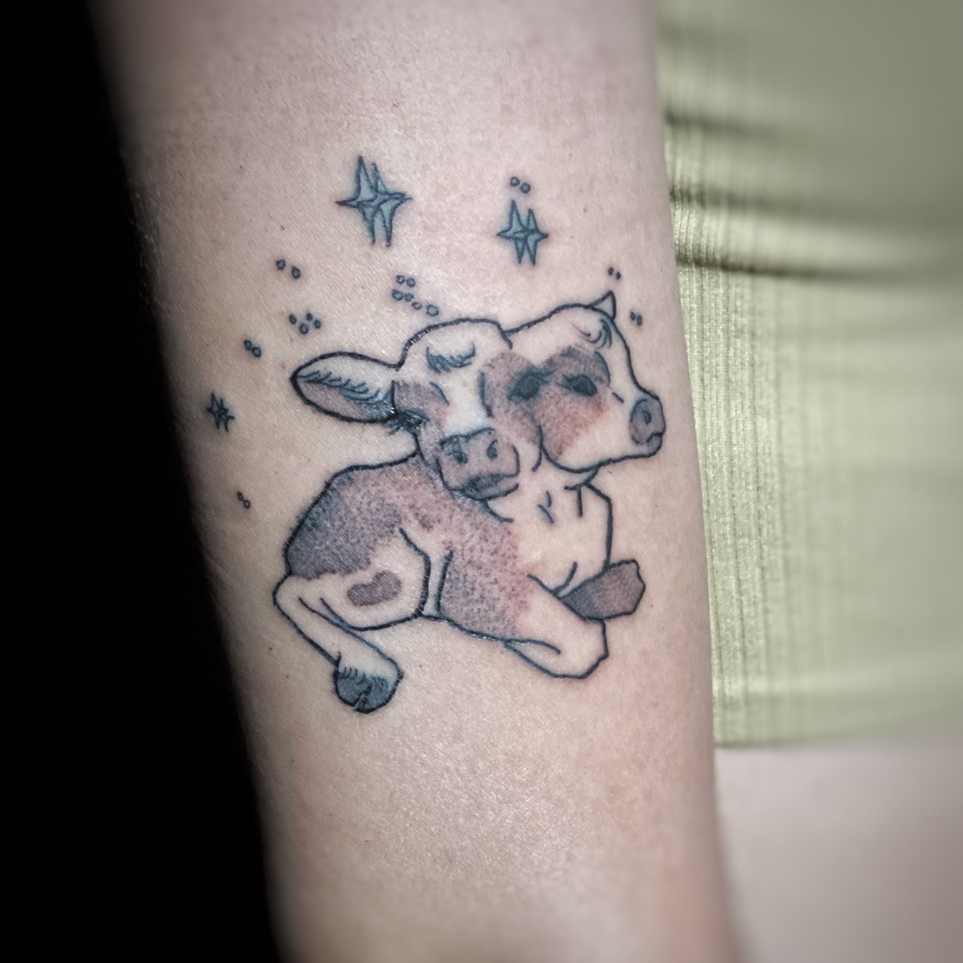 two headed calf on my calf done by kirsten dullum  powell tattoos in  portland oregon  Tattoos Cute tattoos Body art tattoos