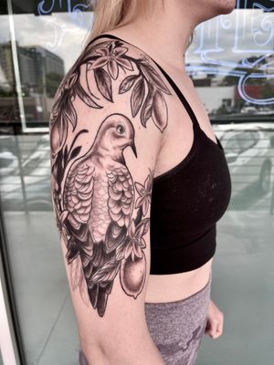 Mourning Dove and Lemons by Jessica Burridge @j.breeziee at Three Fates Tattoo in Denver 
