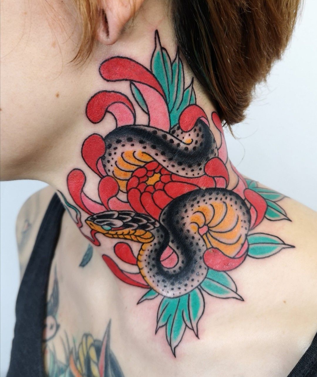 Japanese Neck Demon Tattoo by Henrik Tattoo
