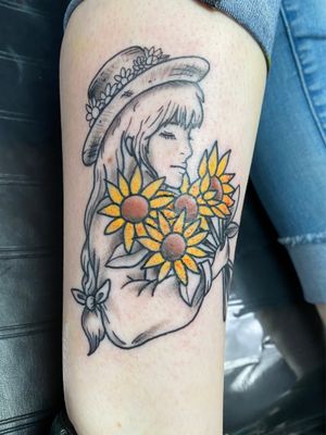 Black and grey girl with color flowers 