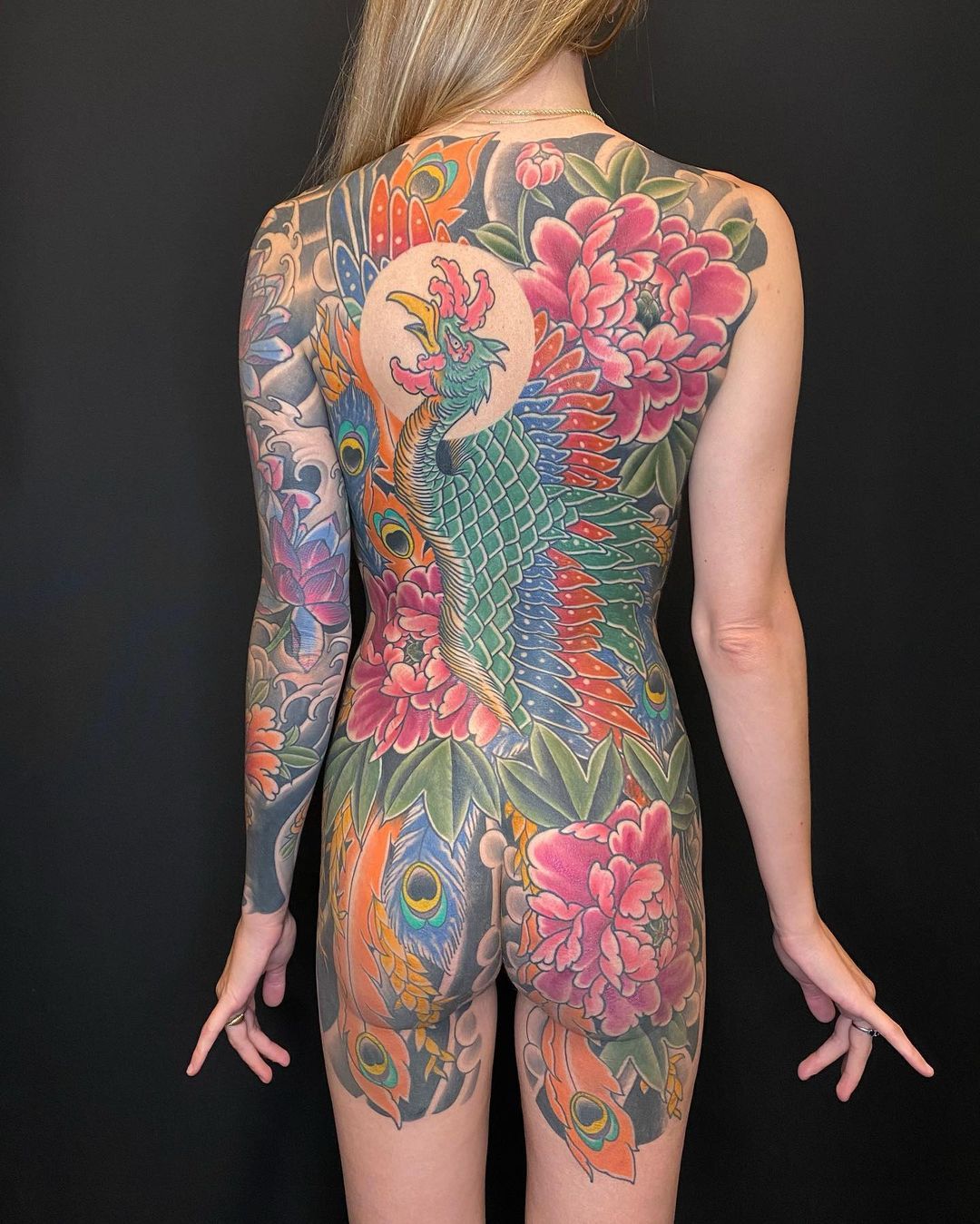 London UK 24th September 2017 A man with a Japanese style body suit  tattoo before shading and colouring has been completed at the 13th London  International Tattoo Convention which took place over