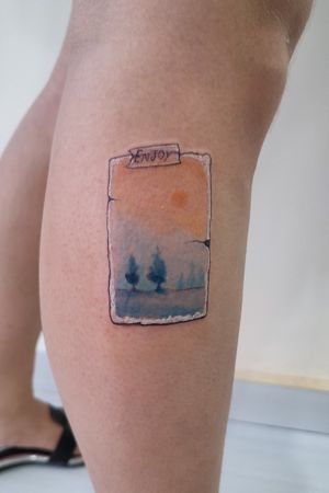 Watercolor paiting - old sticker tattoo 