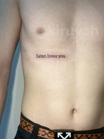 Satan loves you lettering on ribs 