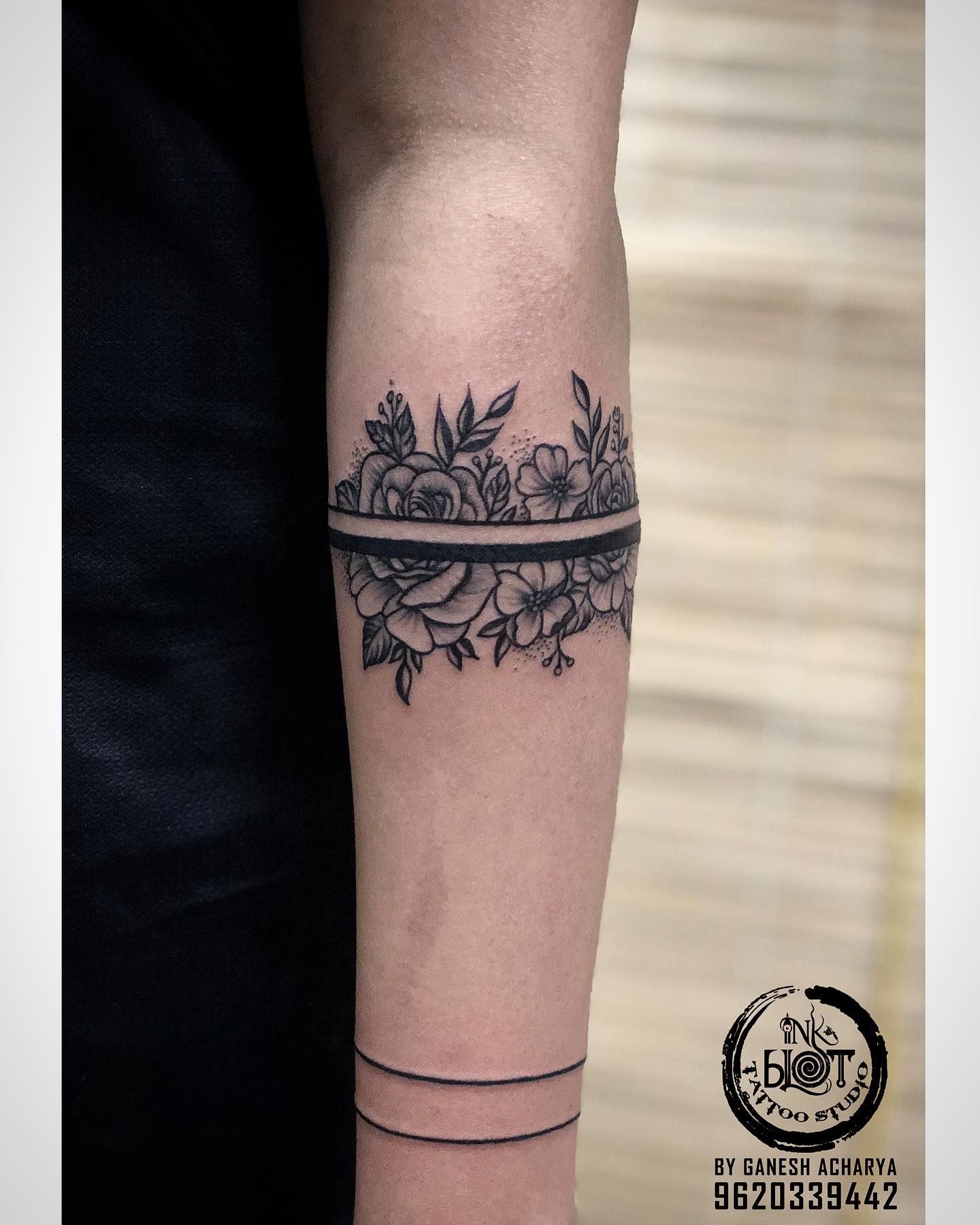 Black Flower Armband Temporary Tattoo  neartattoos