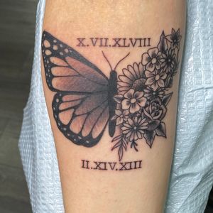 Butterfly flowers and Roman numerals