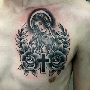 Mother Mary traditional chest piece 