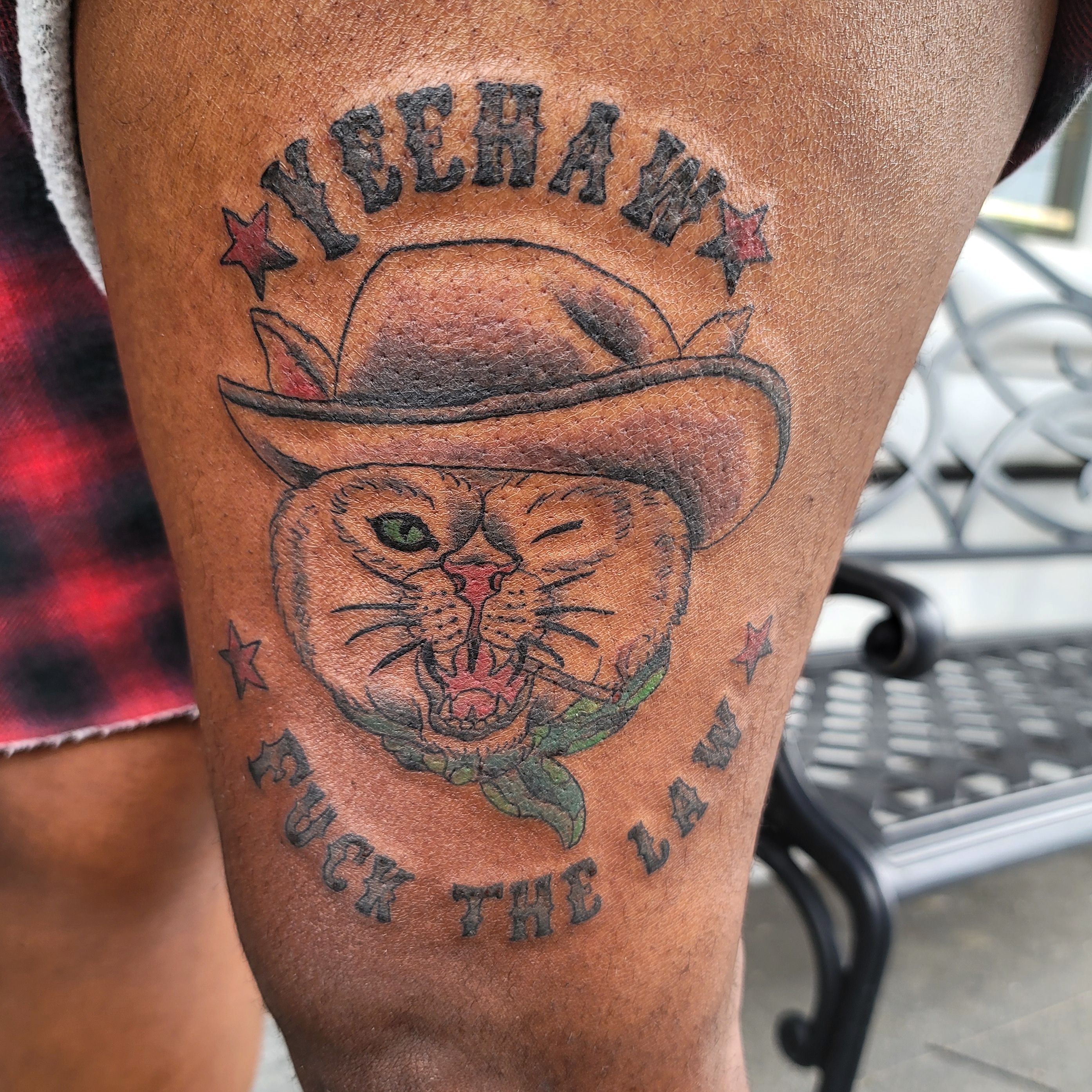 Cowboy kitty for my budding neotrad sleeve by the ever fabulous Jack Goks  at Cloak and Dagger London UK  rtattoos