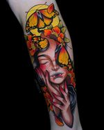 Butterfly Girl #colortattoo #butterfly #neotraditionaltattoo #armtattoo 