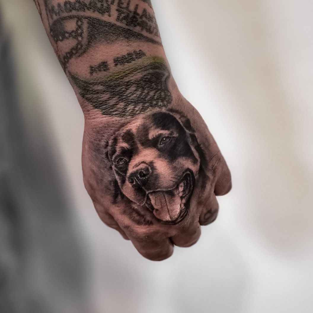 Hand tattoo pitbull  Handtattoo