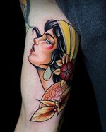 Traditional lady #traditionaltattoo #colortattoo #armtattoo 