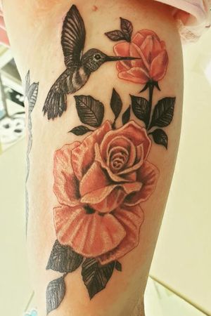 Humming bird with roses