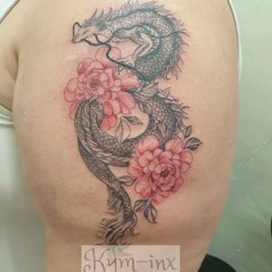 Japanese dragon with peonies 