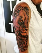 #tattoed #tattooaddict #tattooartist #tattoo #lionesstattoo #lioness #realistic #realistictattoo #blackandgrey #greywash #motherhood 