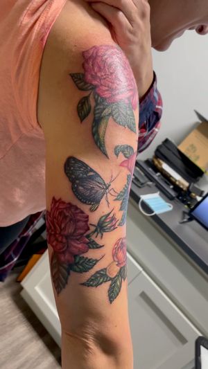 Floral piece so far. One cover up In there. More adding zoo 