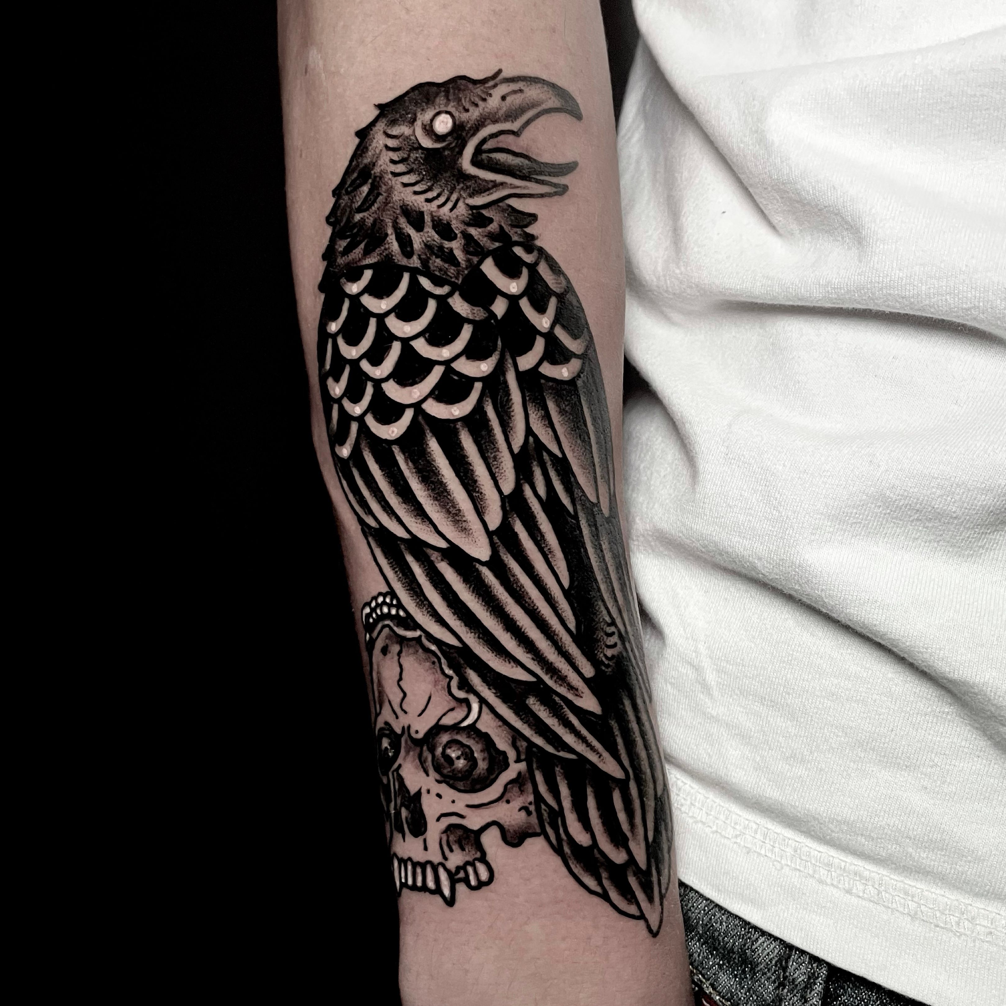 Traditional raven tattoo 