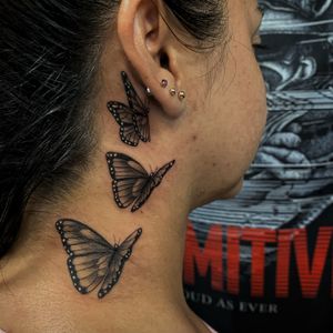 3 butterfly neck tattoo female