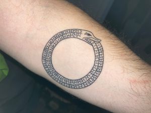 I got this done at a place called down the rabbit hole in Watford north of London. It’s a ouroboros, the symbol goes back to the Egyptian and Greeks, it’s also in doctor who.