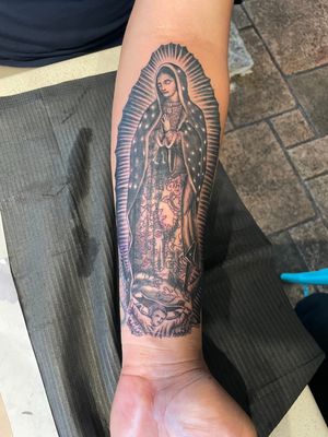 Virgin Mary piece I got to do Aztec work 