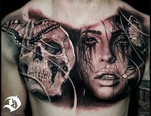 Custom chest piece Skull/woman portrait Done by @dariotattooarte ——————————————— @monarchtatsupplies @Skintattoocream @tattoodo #dariotattooarte #dariotattoo #womantattoo #skull #bng #sydney #graywash #custom #fkirons #skinartist #blackandgrey #details #tattooist #inkedmag #tattoosydney #totaltattoo #bnginksociety #inked #inksav #tattoorealistic #photorealism #tattoochest #fullchest #woman #butterfly #butterflytattoo