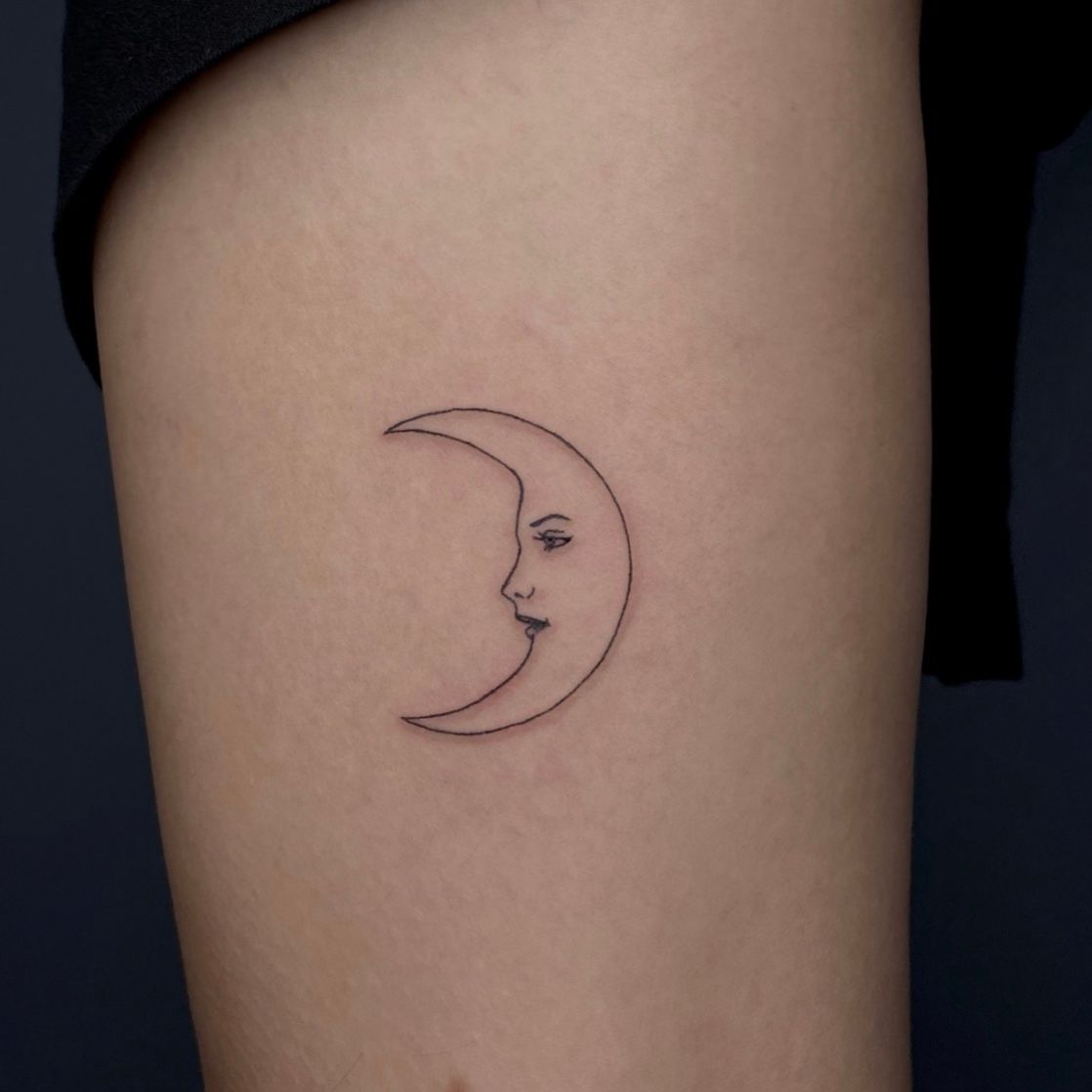 Crescent Moon With Face Tattoo
