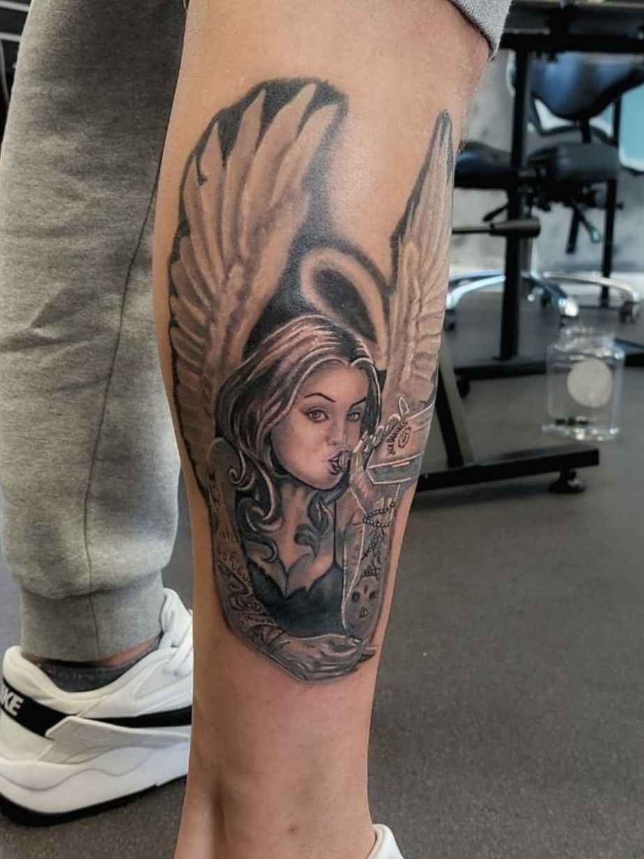 Art on Tumblr: Amazing artist Nathan Smith @nathanssmith awesome Chicano  angel girl arm tattoo! @art_spotlight @calvinklein @adidas...
