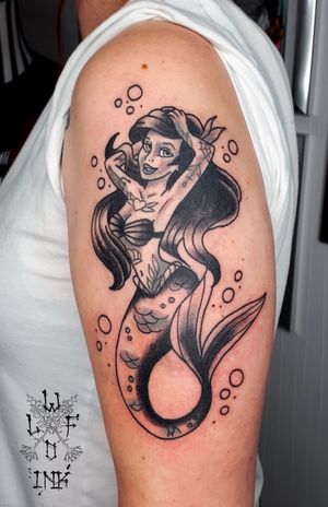 Disney Arielle Pin Up Tattoo by Elena Wolf