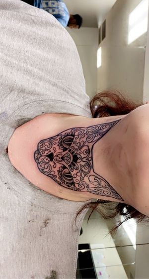 Tattoo uploaded by Infinite_Ink • Abstract cat design, on the throat •  Tattoodo