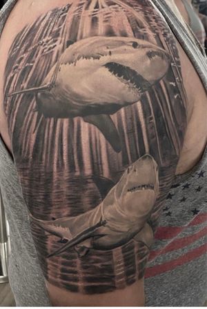 Shark tattoo. Great white. Tony Silva realism