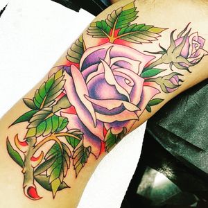 Purple roses done for my wife and daughter, done by Shaun Topper at Captured Tattoo, Tustin, CA