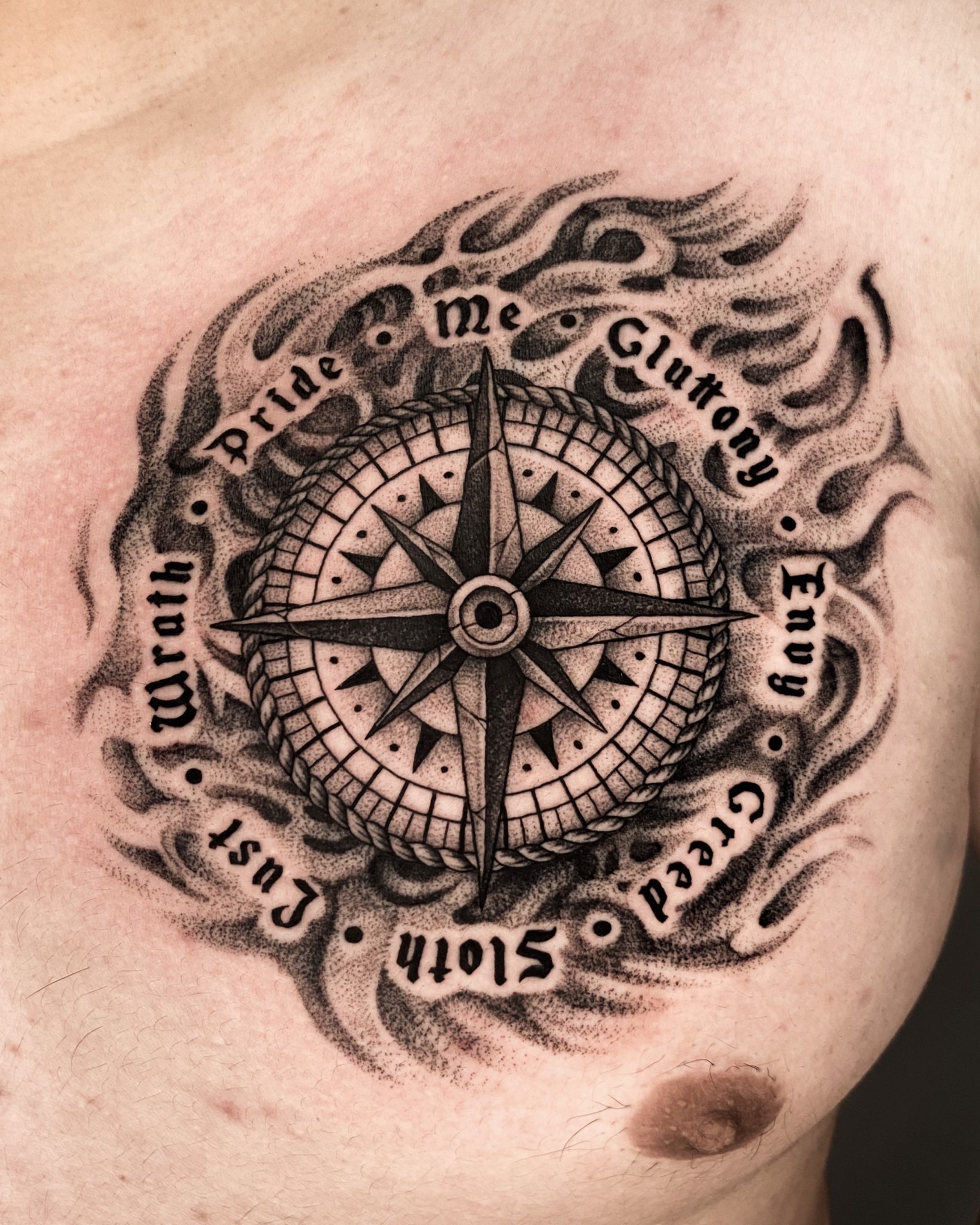 Blackwork Compass Tattoo Design