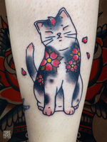 Cherry Blossom Monmon Cat Tattoo