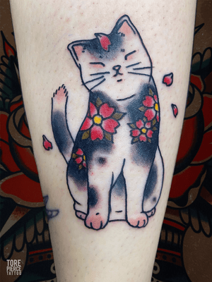 Cherry Blossom Monmon Cat Tattoo