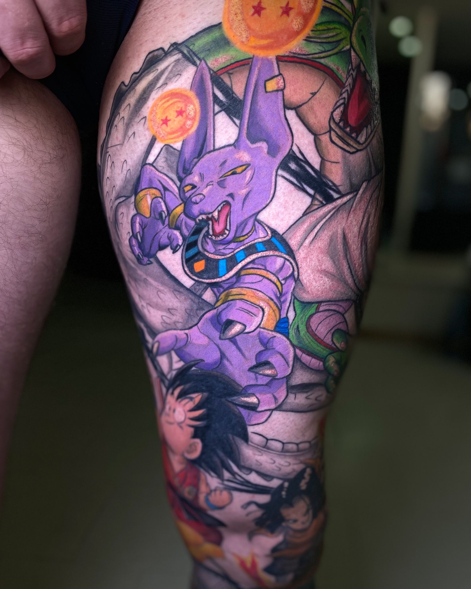 Heebee Jeebees Tattoos  Super fun hungry joyous Beerus from Dbz More DBZ  pieces please done by redbarrontattoos  Thanks for letting me do it  xpokeprincxss     tattoo tattoos 