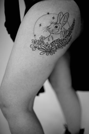 It's a bunny !!!Really cute bunny tattoo done on the outer thight- Ruby (@inknature)