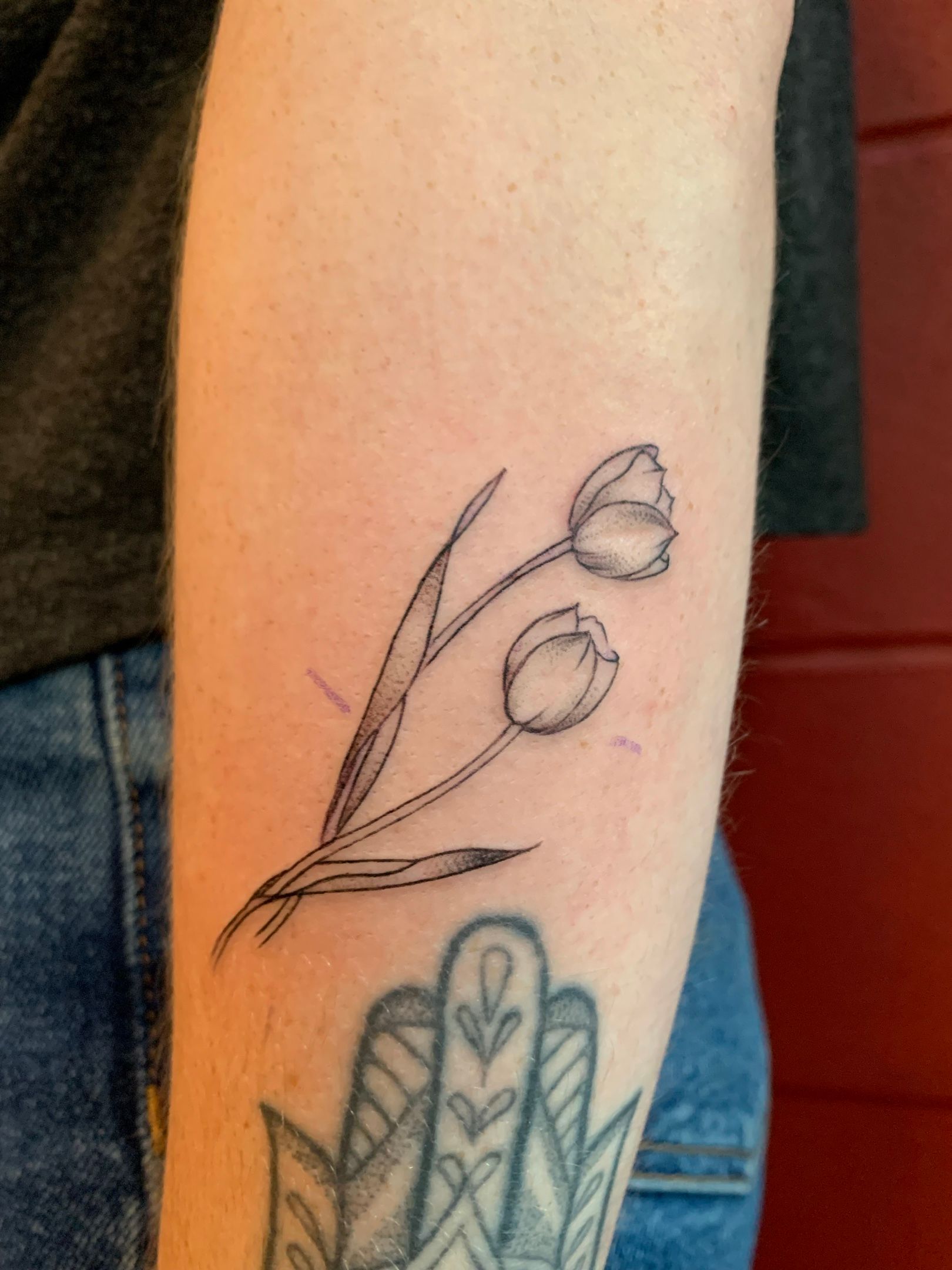 Blue French Horn Tattoo