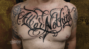 All or Nothing 🔥Custom lettering chest piece by @fake_tattooerOne long session and here is the result (swipe for Close-up!)Bookings for October via DM or link in bio!Tooting, SW London#uktattoo #chesttattoo #tattoosformen #chesttattoos #awesometattoos #letteringtattoo #letteringart #scripttattoo #boldtattoos #boldtattoo #blackink #shadingtattoo #tattooideas #inkaddict #tattoo #tattoos #londontattoo #londontattoostudio #londontattooartist #tattoolondon #tattooartistlondon #tooting