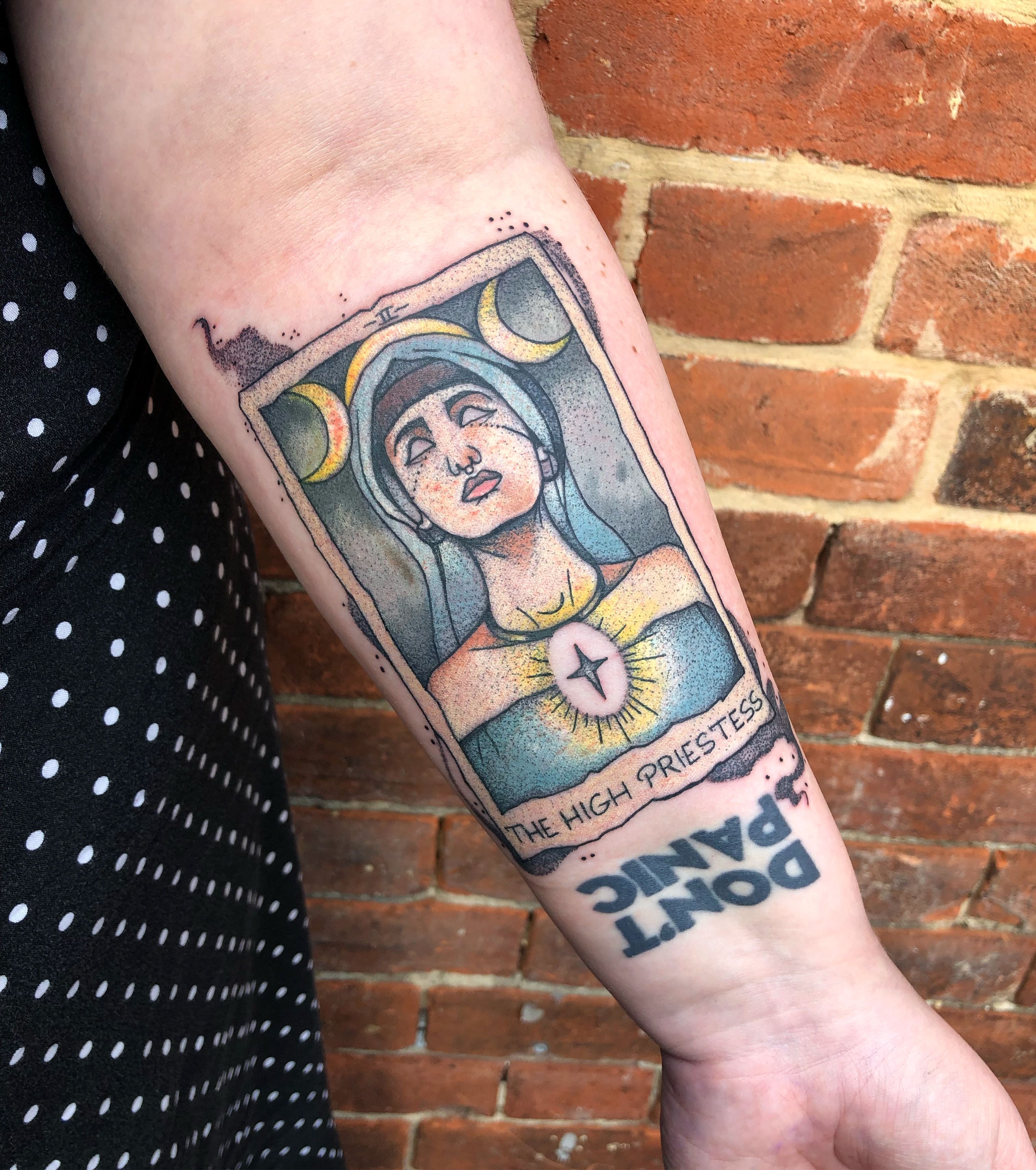 The High Priestess tarot card tattoo done by Eryn at Bed of Roses tattoo in  Tampa Florida her instagram is swampblossom  rtattoo