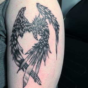 Phoenix tattoo, whip shading. 