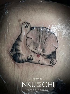 Tatuaje peculiar de un gatico precioso!!! #inkutochi #tattoostudio #tattoos #santamartatattoo #blackink