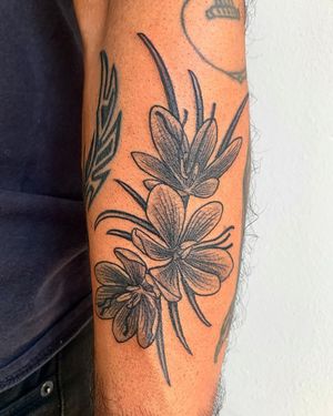 A stunning blackwork design featuring a beautifully detailed flower, expertly inked by the talented artist Brigid Burke.