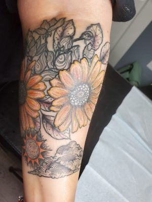 Flowers themed tattoo working progress 