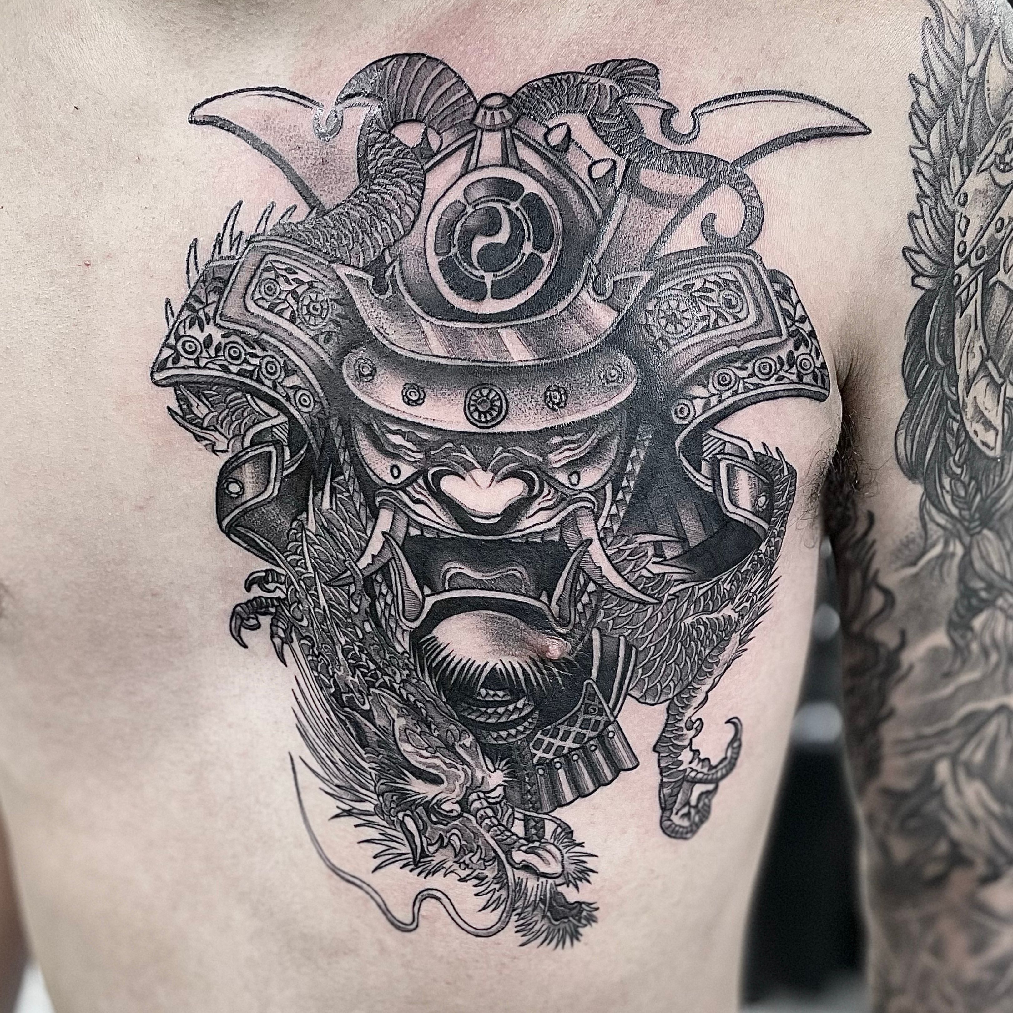 samurai chest tattoo